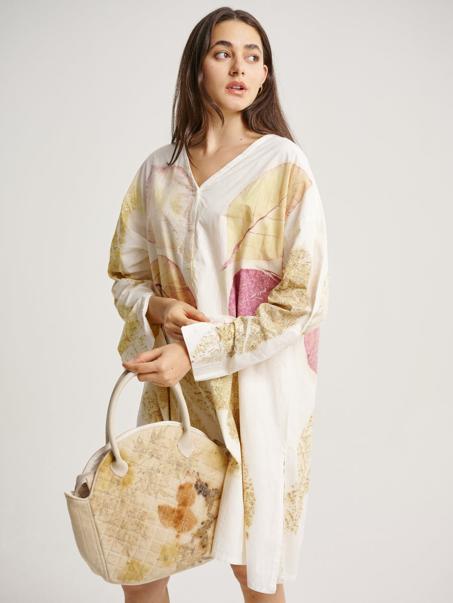 Eco Print Handbag Brown Scattered Pattern