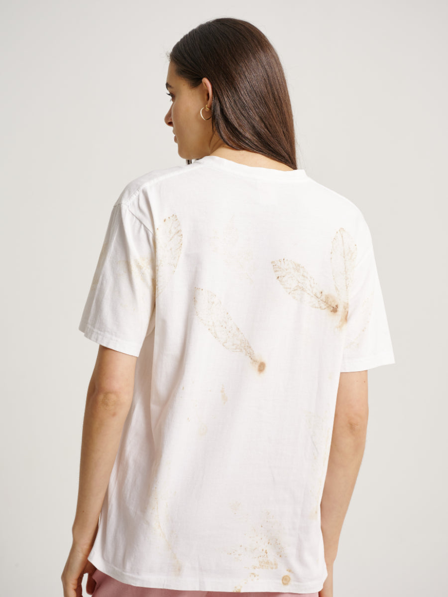 Minimal Eco Print Guava Plant Feather Pattern Short Sleeves T-shirt
