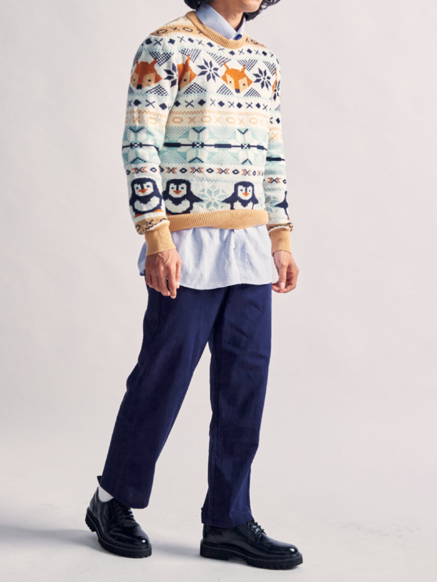 Navy Cotton Linen Mens' Relax Pants