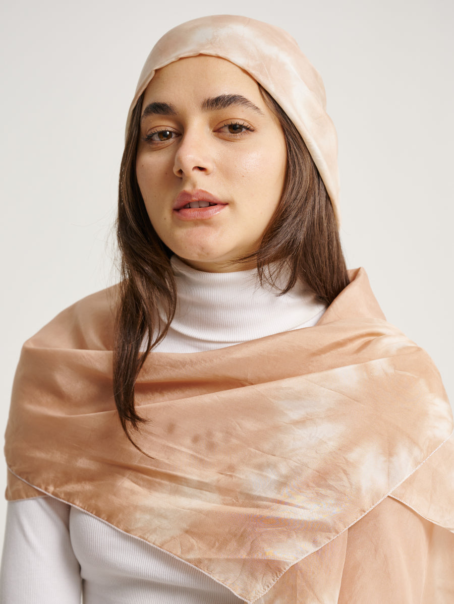Pastel Brown Cempedak Motif Natural Dye Print Silk Scarf
