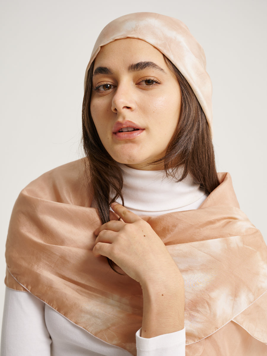Pastel Brown Cempedak Motif Natural Dye Print Silk Scarf