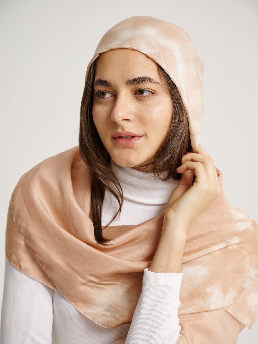 Pastel Brown Cempedak Motif Natural Dye Print Silk Scarf