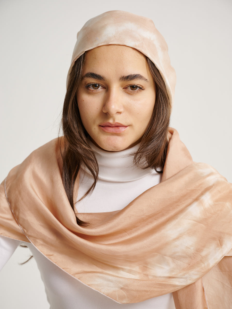 Pastel Brown Cempedak Motif Natural Dye Print Silk Scarf