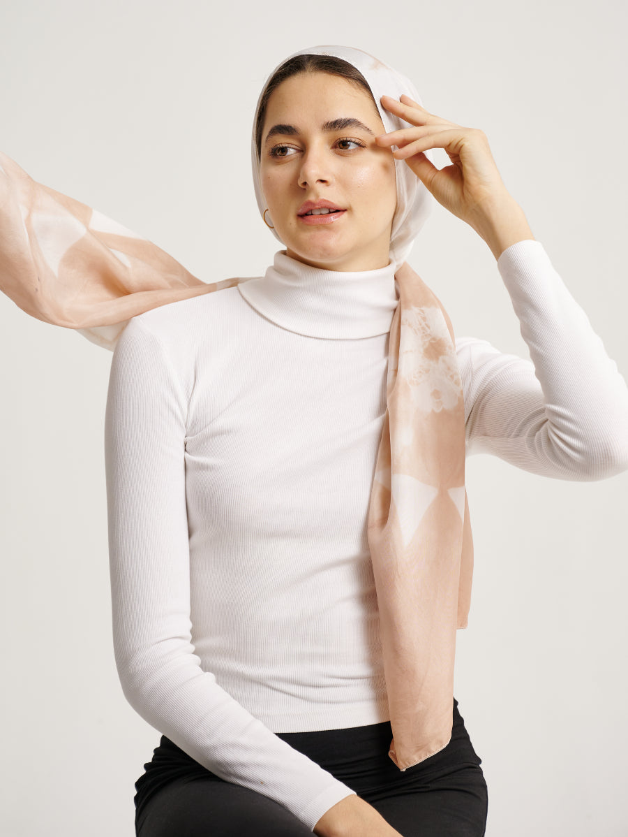Pastel Pink Coconut Motif Natural Dye Print Silk Scarf