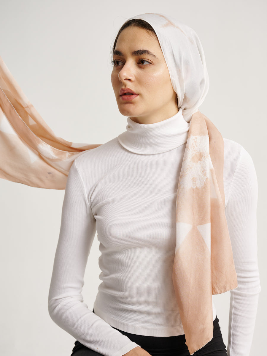 Pastel Pink Coconut Motif Natural Dye Print Silk Scarf
