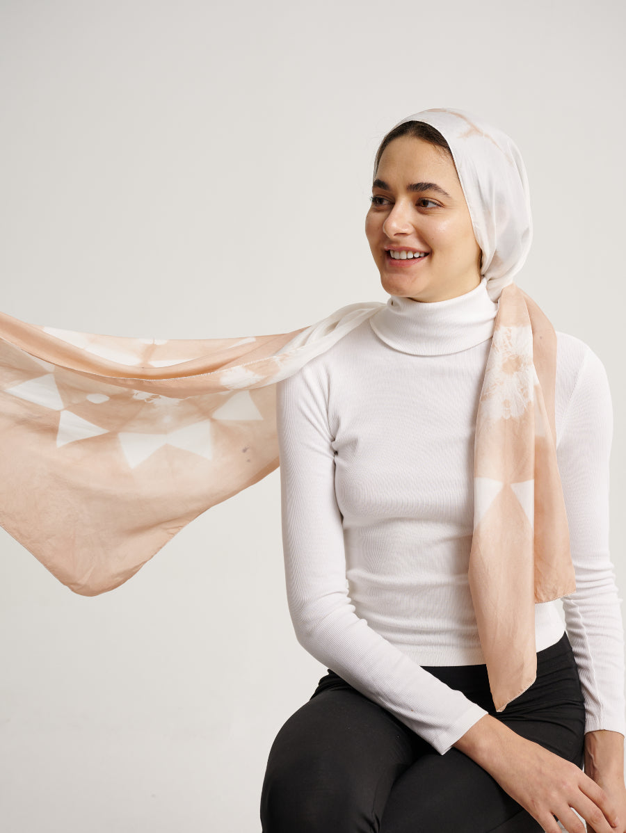 Pastel Pink Coconut Motif Natural Dye Print Silk Scarf