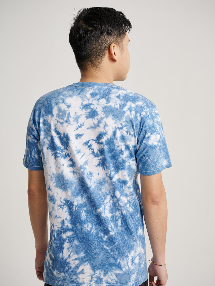 Blue Tie Dye Indigo Plant Ice Crack Pattern Men Short Sleeve T-shirt