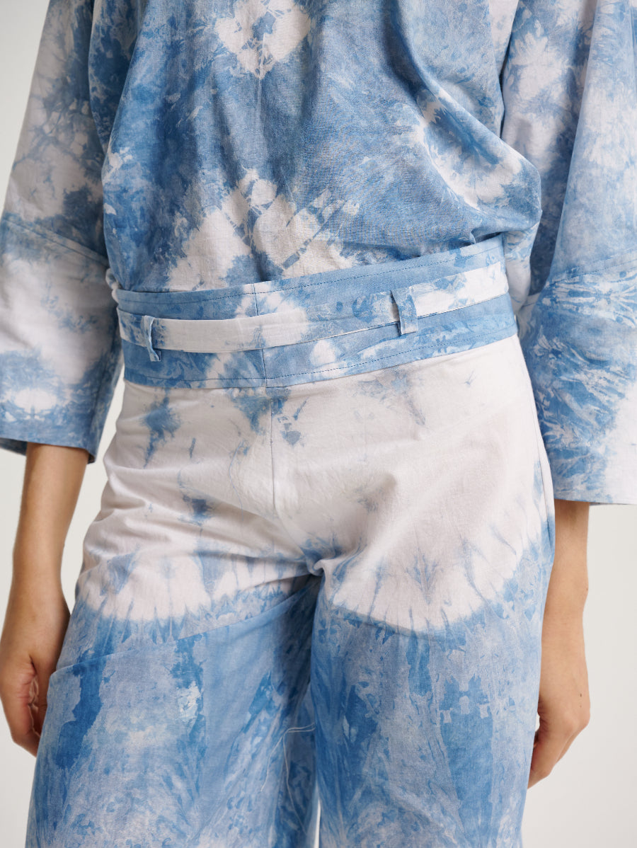 Blue Tie Dye Blouse Set Indigo Plant Diamond Pattern