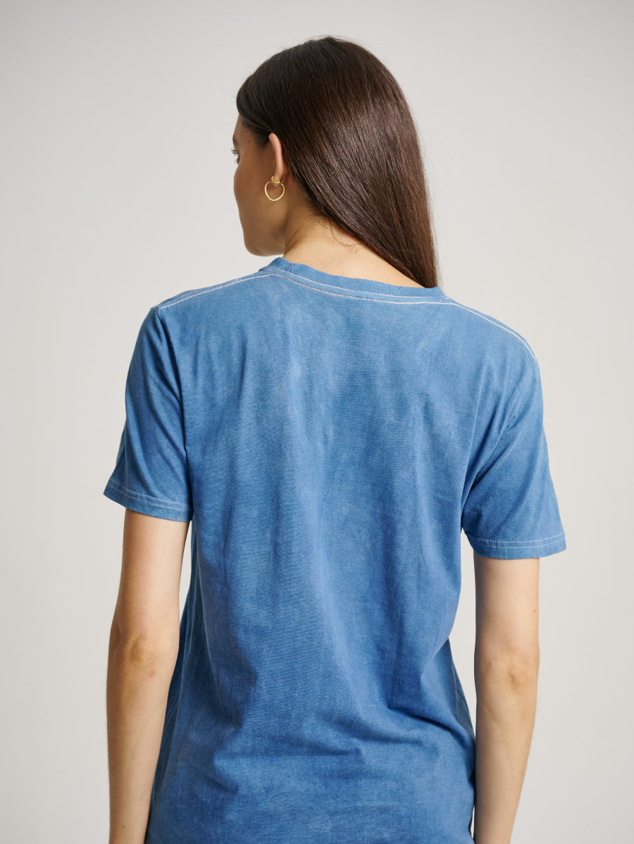 Blue Tie Dye Indigo Plant Half Diamond Pattern Short Sleeves T-shirt