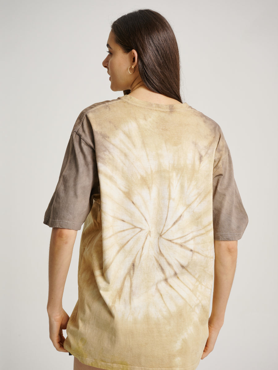 Brown Tie Dye Cempedak Plant Spiral Pattern Short Sleeve T-shirt