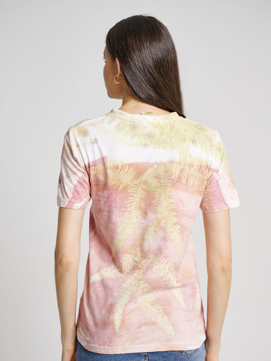 Pink Natural Dye Secang Plant Scattered Pattern Eco Print Short Sleeve T-shirt