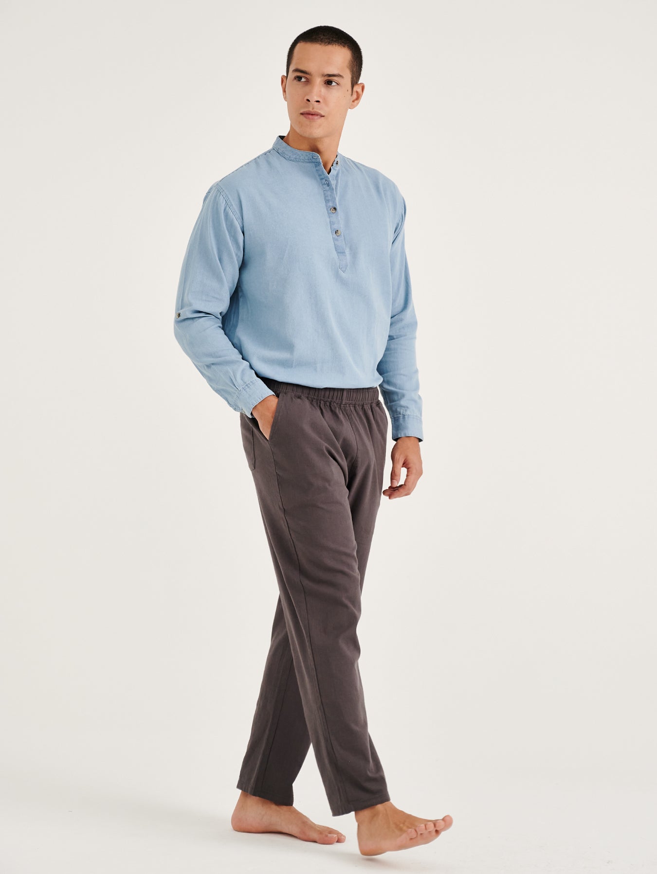 Dark Grey Cotton Linen Mens' Relax Pants