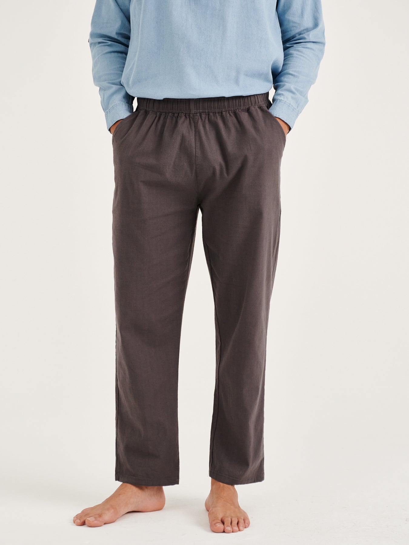 Dark Grey Cotton Linen Mens' Relax Pants