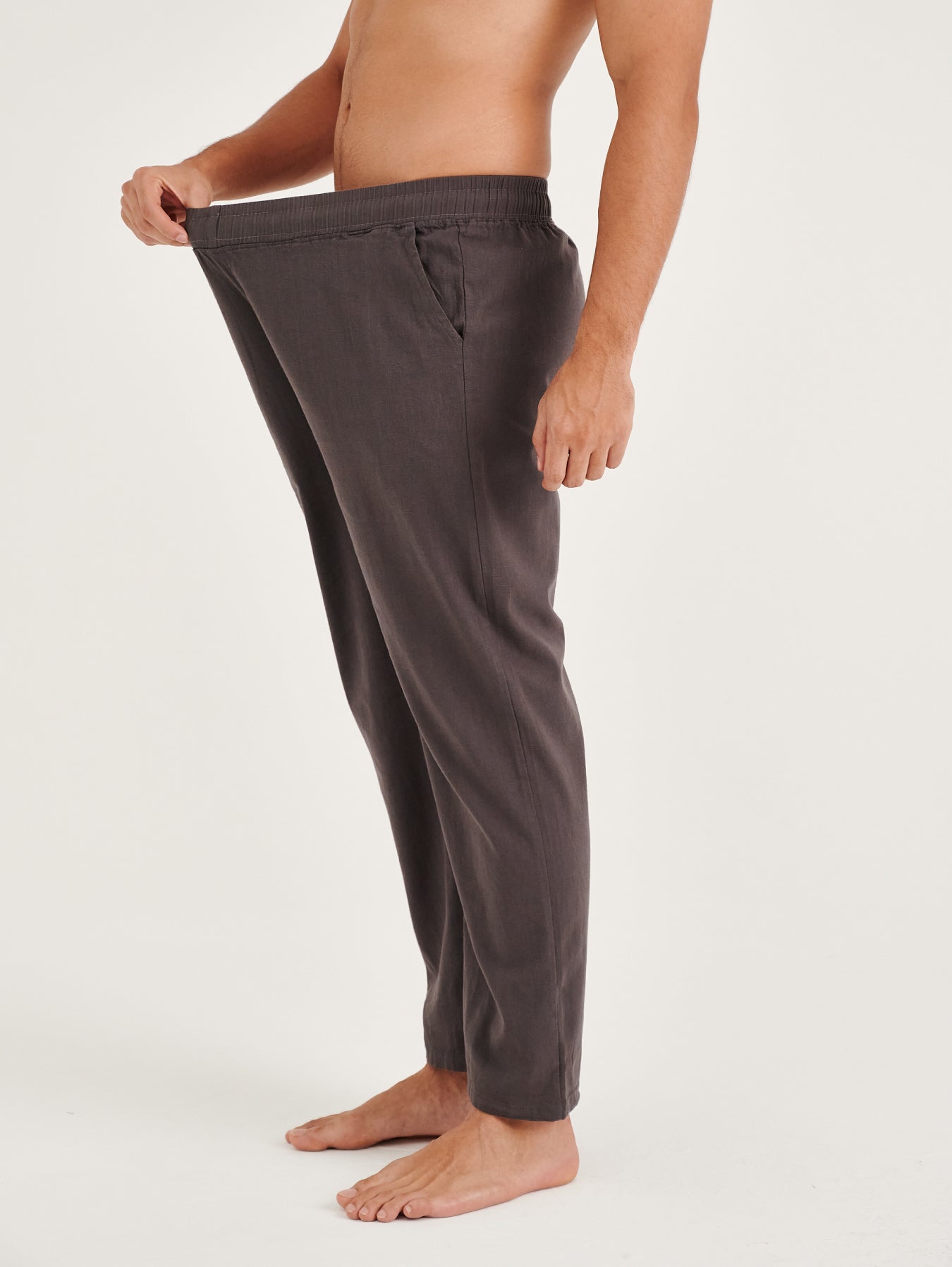 Dark Grey Cotton Linen Mens' Relax Pants