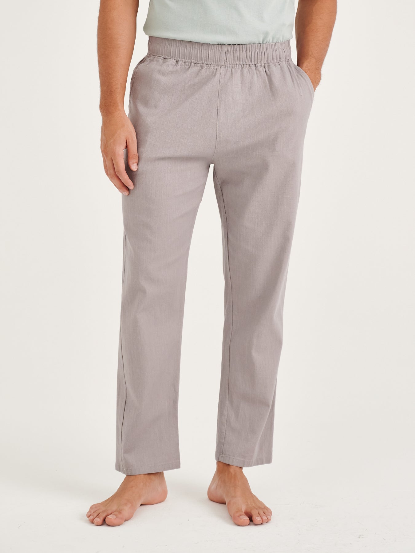Light Grey Cotton Linen Mens' Relax Pants