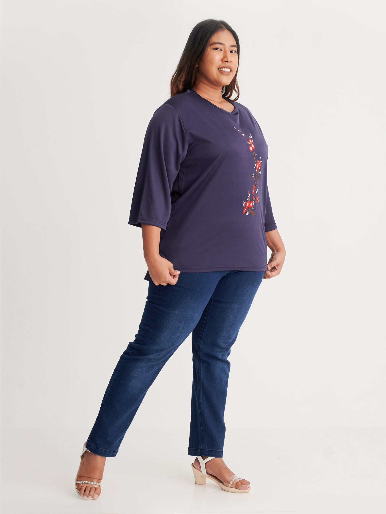 Navy Embroidery Blouse