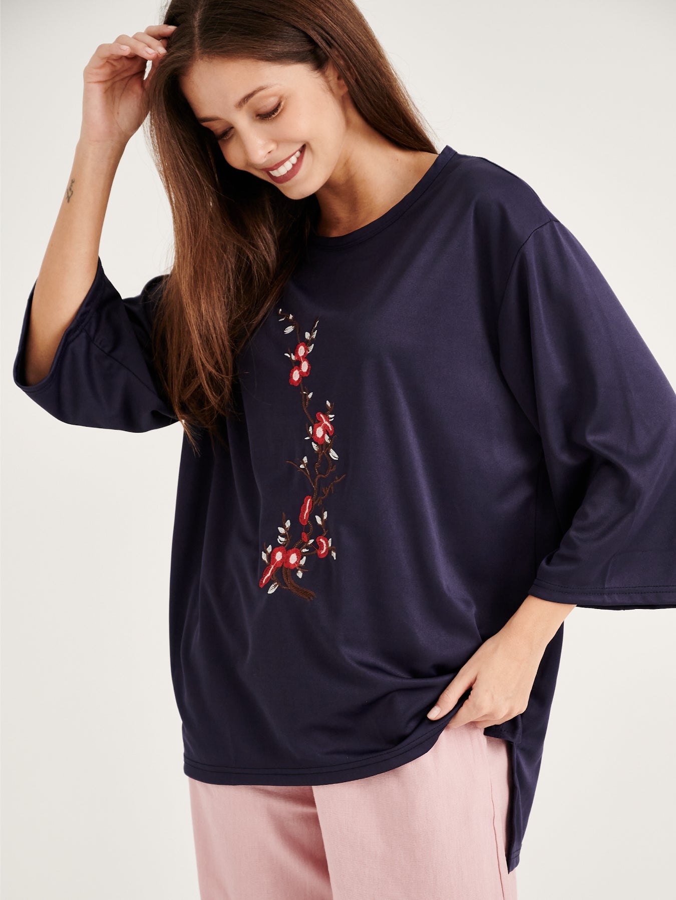 Navy Embroidery Blouse