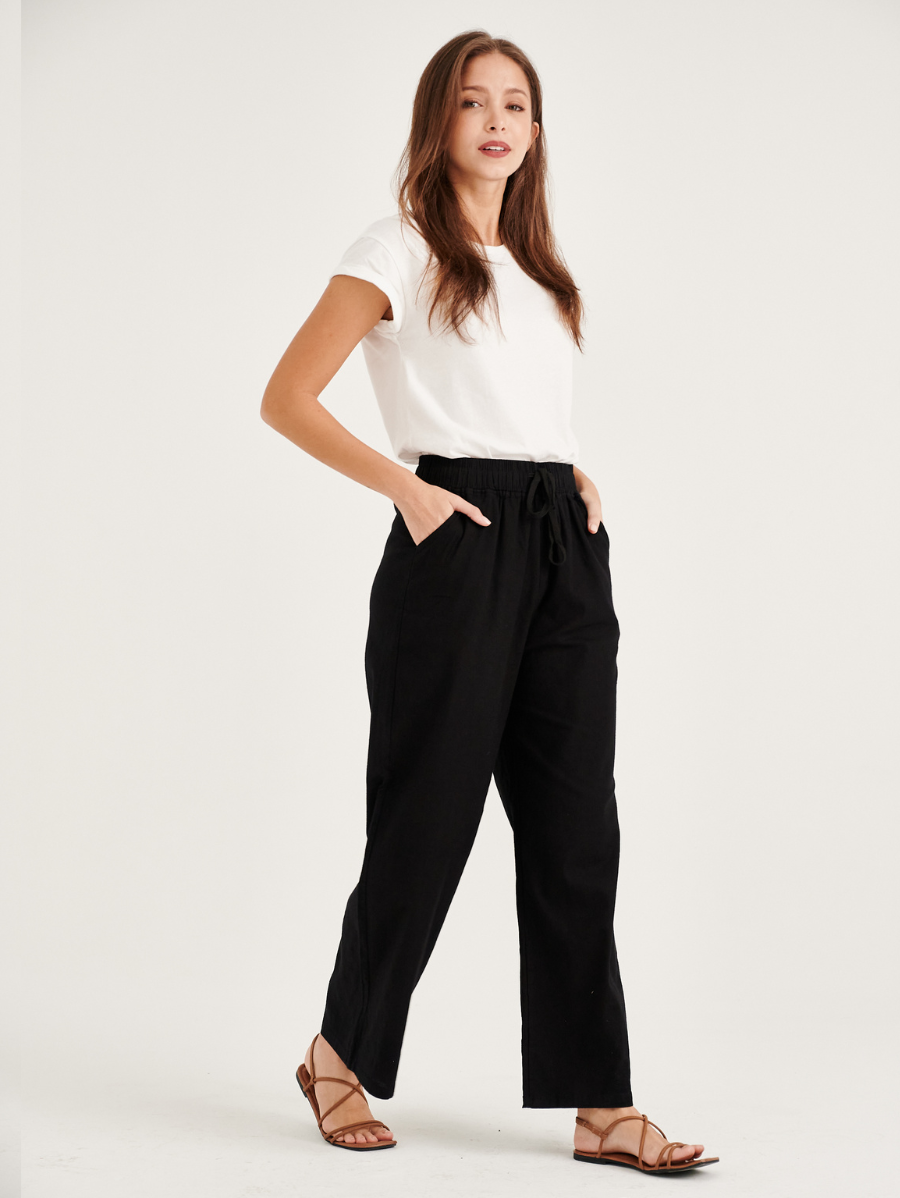 Black Sofea Cotton Linen Pants