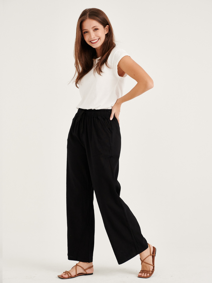 Black Sofea Cotton Linen Pants