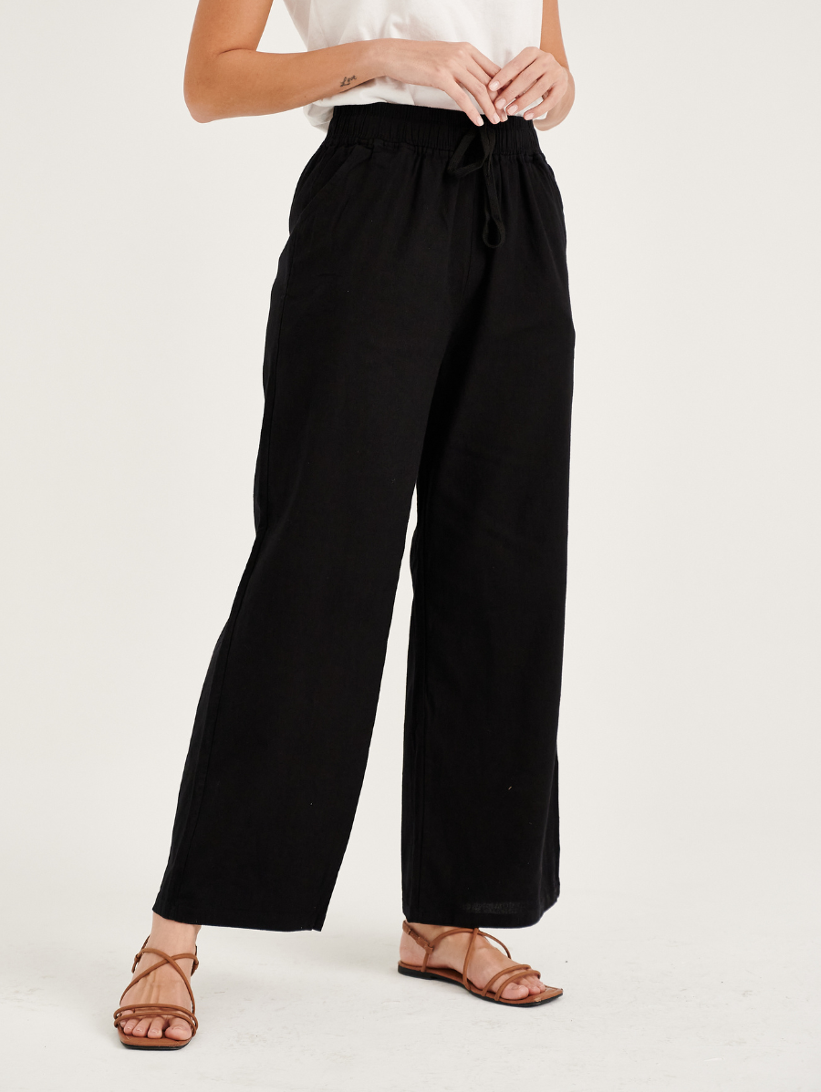 Black Sofea Cotton Linen Pants