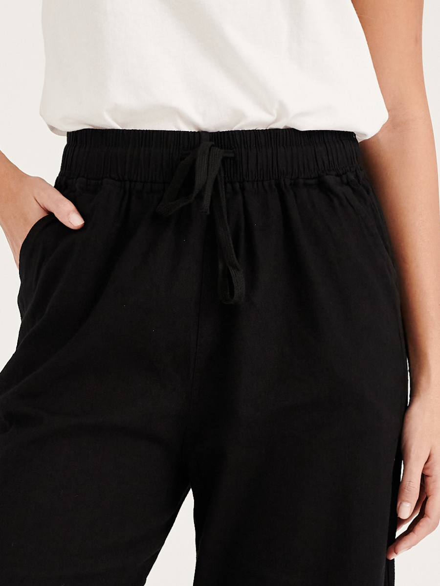 Black Sofea Cotton Linen Pants