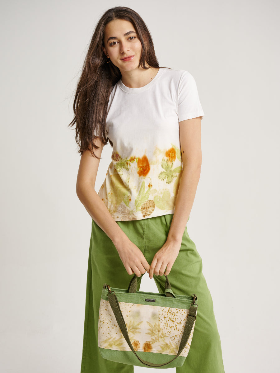 Handbag Green Dye Eco Print Leaves