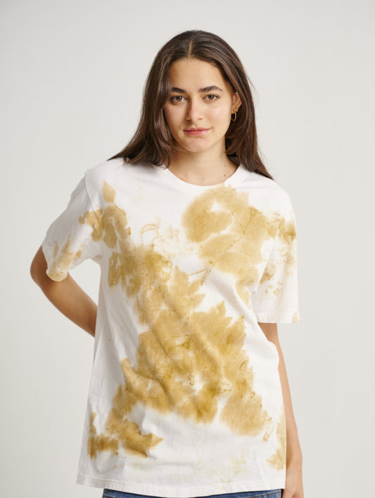 Brown Leaves Big Patch Pattern Eco Print Short Sleeves T-shirt