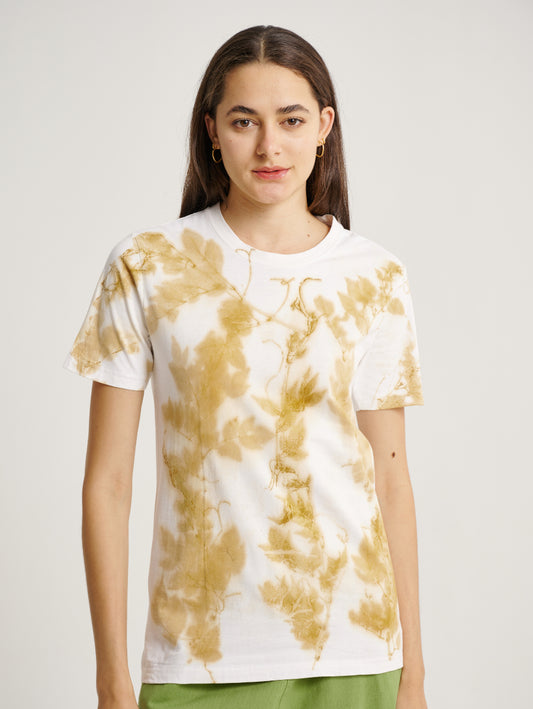 Brown Leaves In Rows Pattern Eco Print Short Sleeves T-shirt