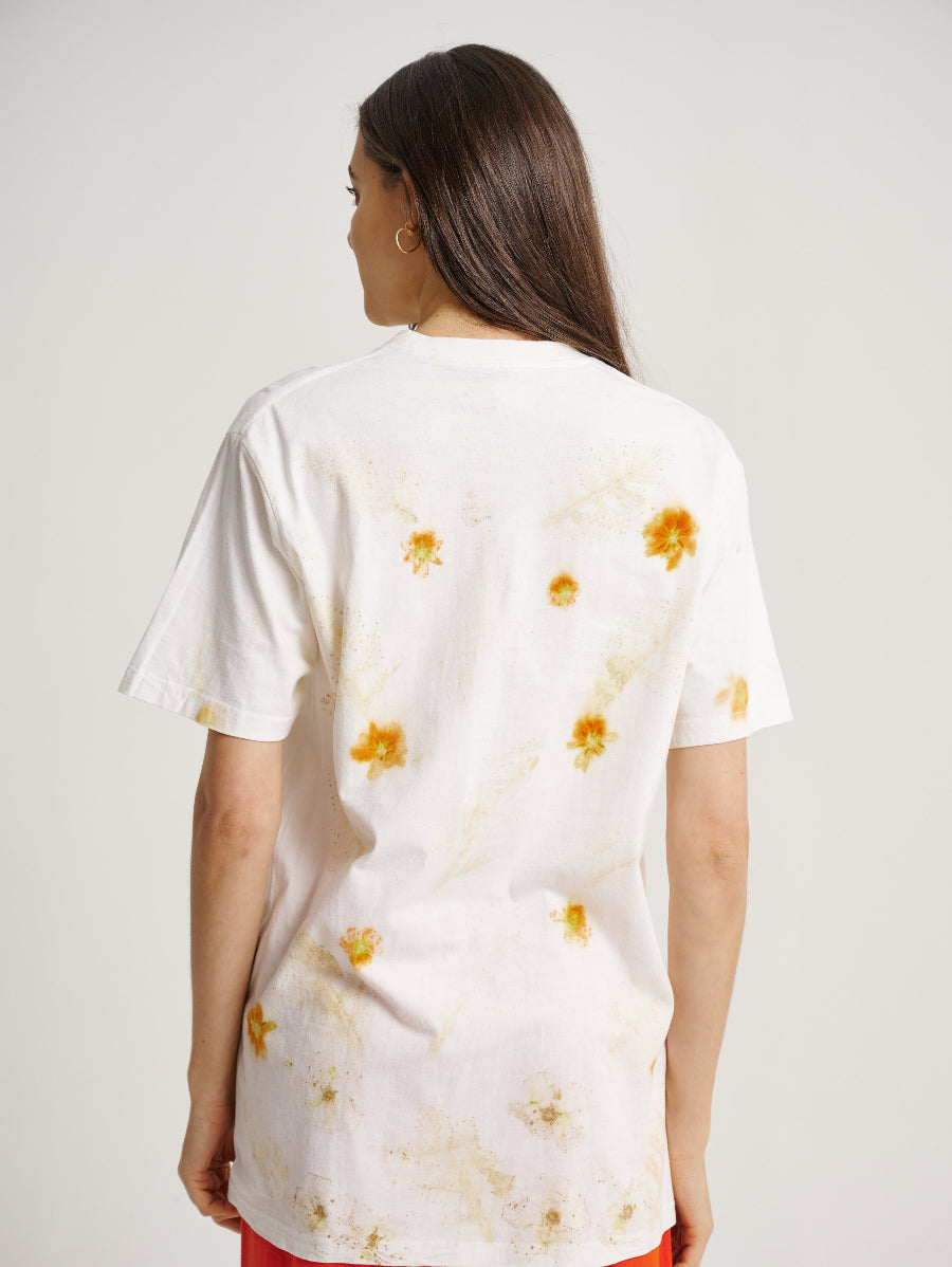 Flower Plant Scattered Pattern Eco Print Short Sleeves T-shirt