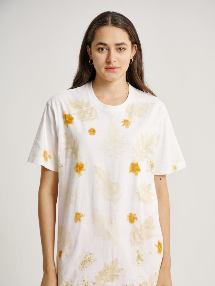 Flower Plant Scattered Pattern Eco Print Short Sleeves T-shirt