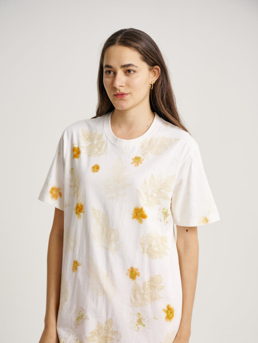 Flower Plant Scattered Pattern Eco Print Short Sleeves T-shirt