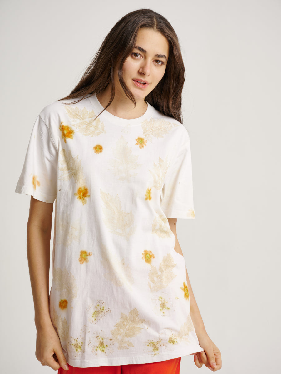 Flower Plant Scattered Pattern Eco Print Short Sleeves T-shirt