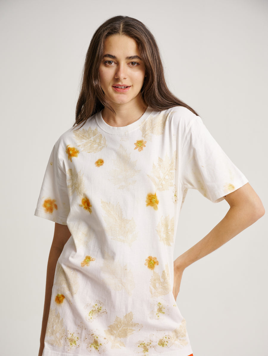 Flower Plant Scattered Pattern Eco Print Short Sleeves T-shirt