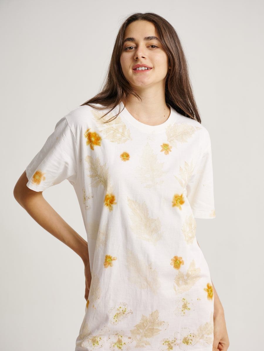 Flower Plant Scattered Pattern Eco Print Short Sleeves T-shirt