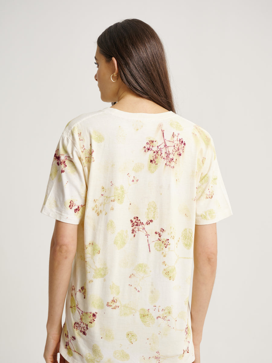 Jati Flower Plant Scattered Pattern Eco Print Short Sleeves T-shirt