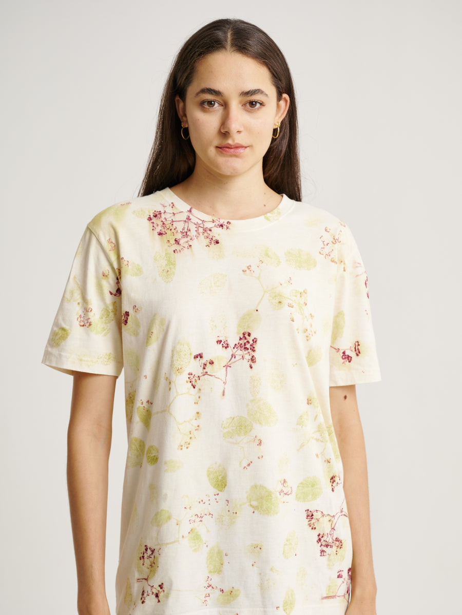 Jati Flower Plant Scattered Pattern Eco Print Short Sleeves T-shirt