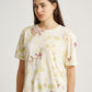 Jati Flower Plant Scattered Pattern Eco Print Short Sleeves T-shirt