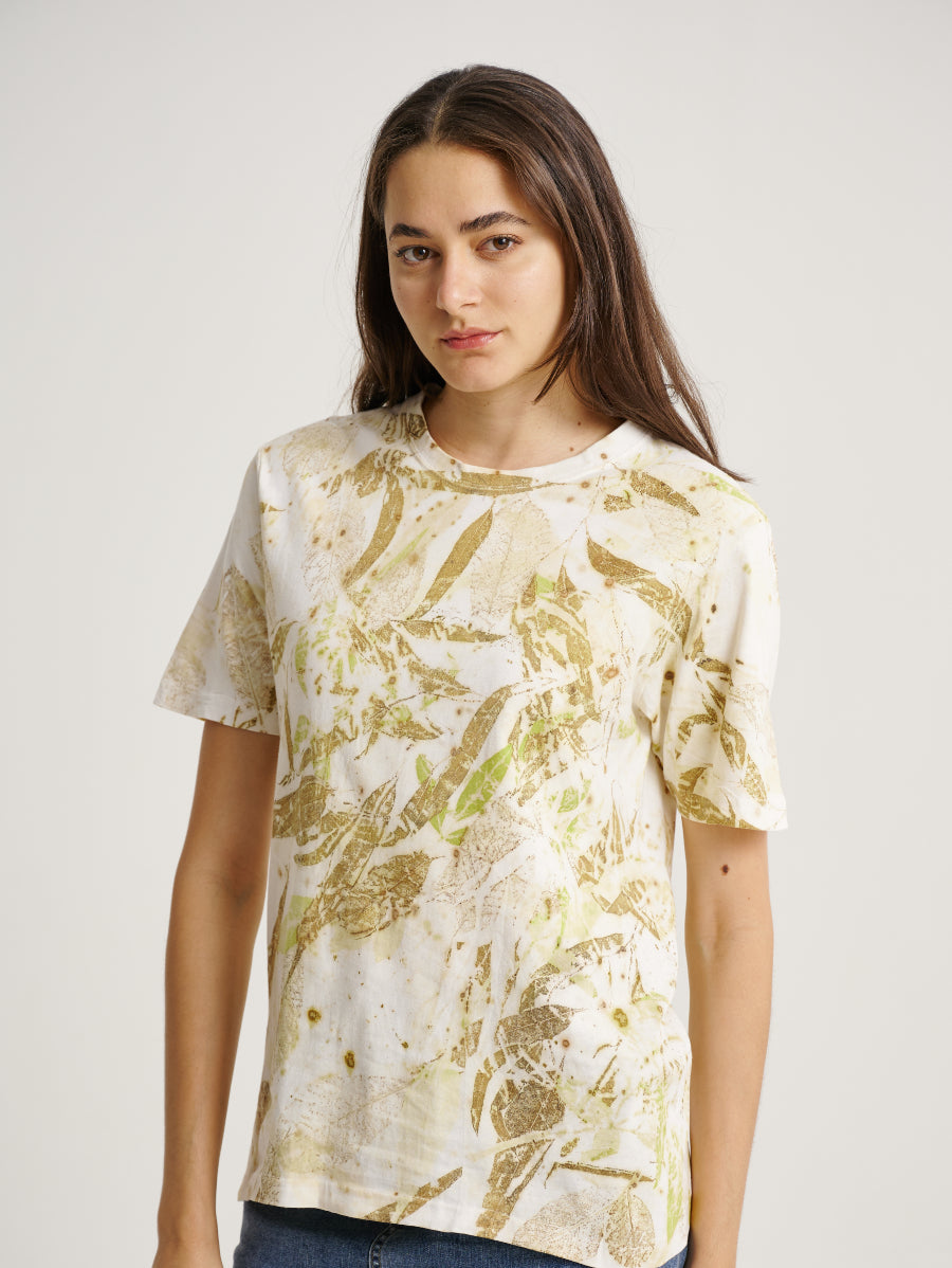 Brown Lemuni Scattered Pattern Eco Print Short Sleeves T-shirt