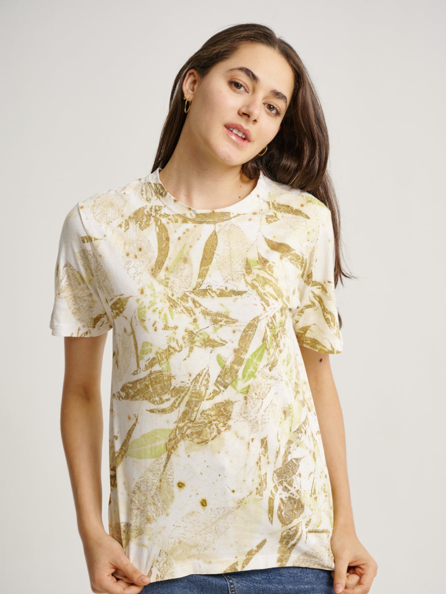 Brown Lemuni Scattered Pattern Eco Print Short Sleeves T-shirt