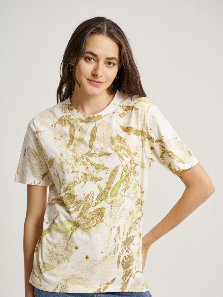 Brown Lemuni Scattered Pattern Eco Print Short Sleeves T-shirt