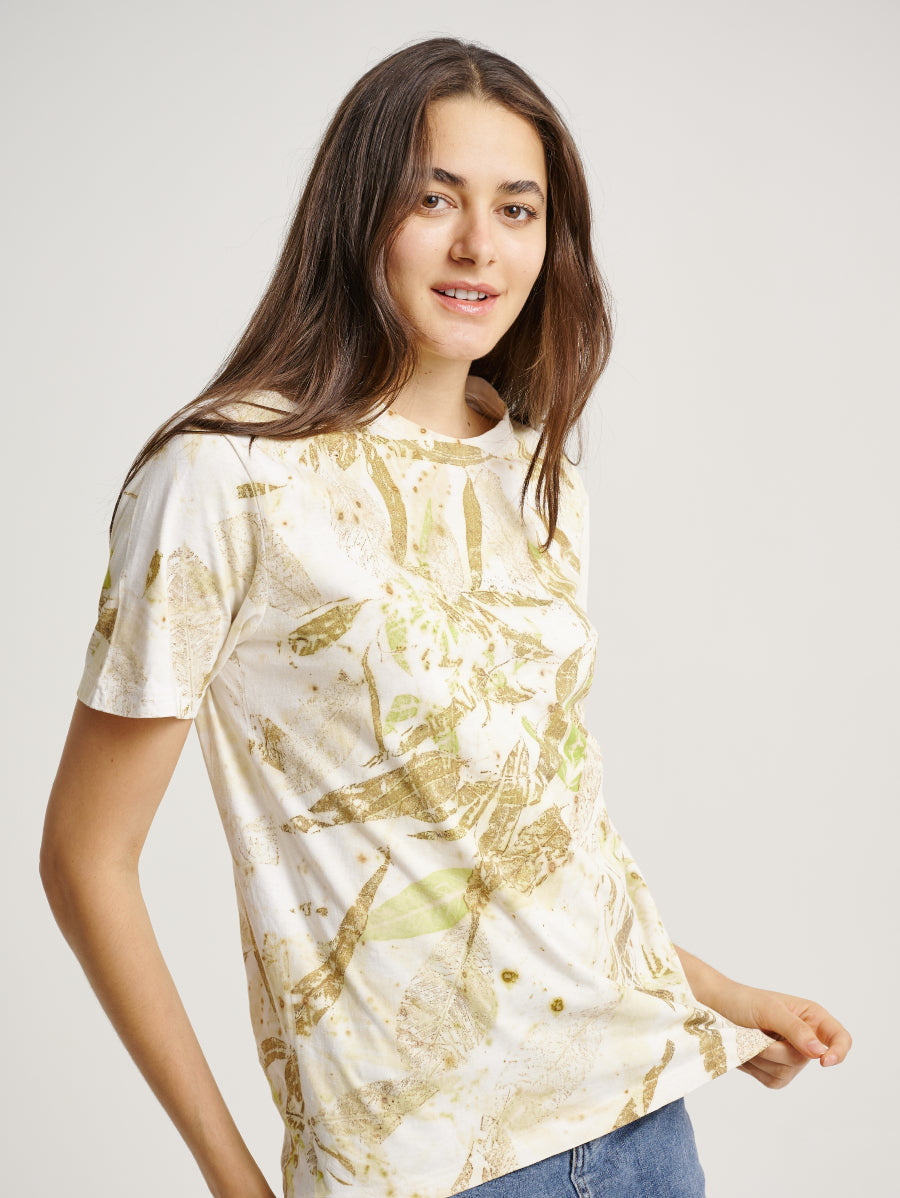 Brown Lemuni Scattered Pattern Eco Print Short Sleeves T-shirt