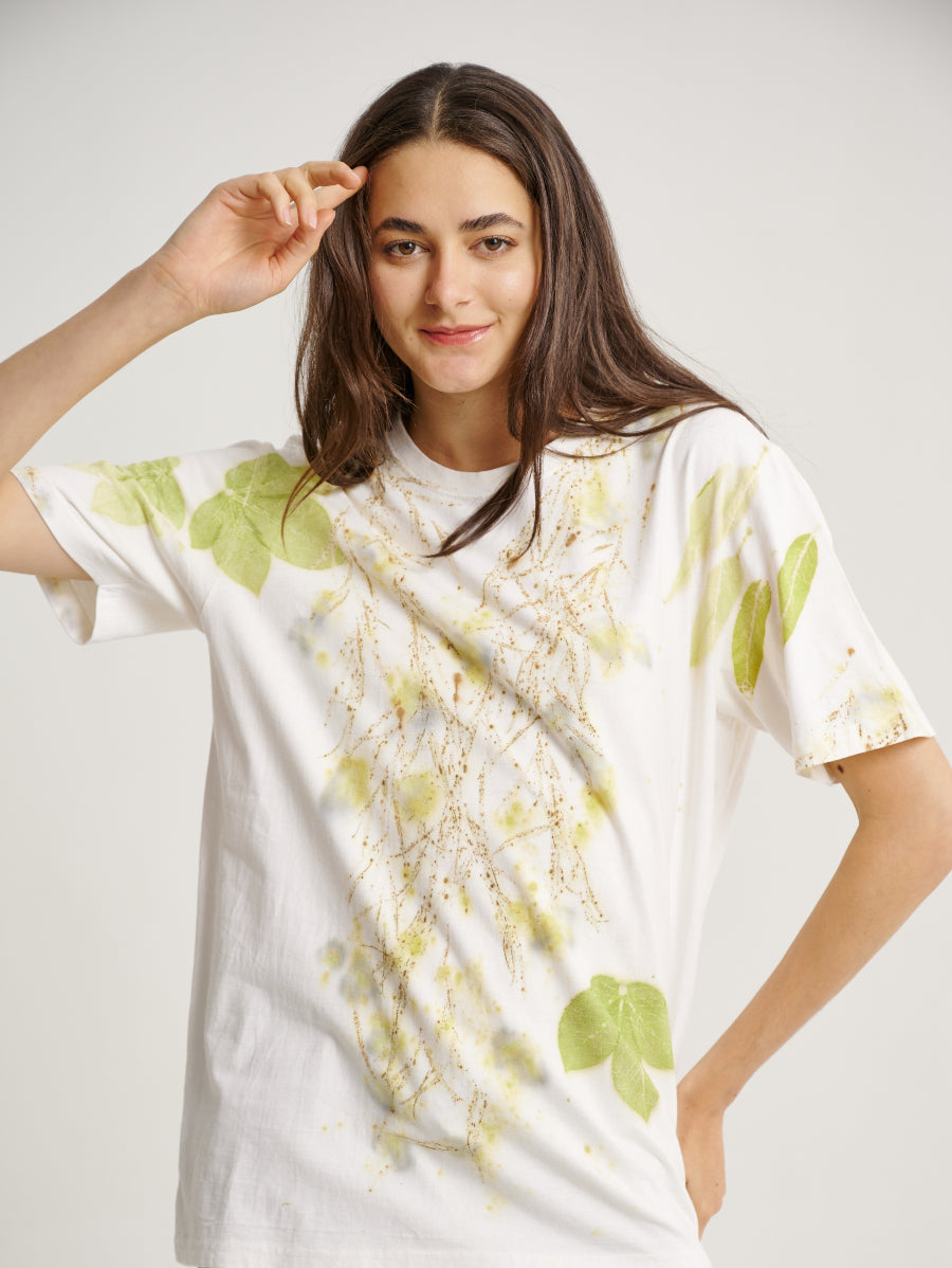 Green Jarak Merah and Willow Eco Print Short Sleeves T-shirt