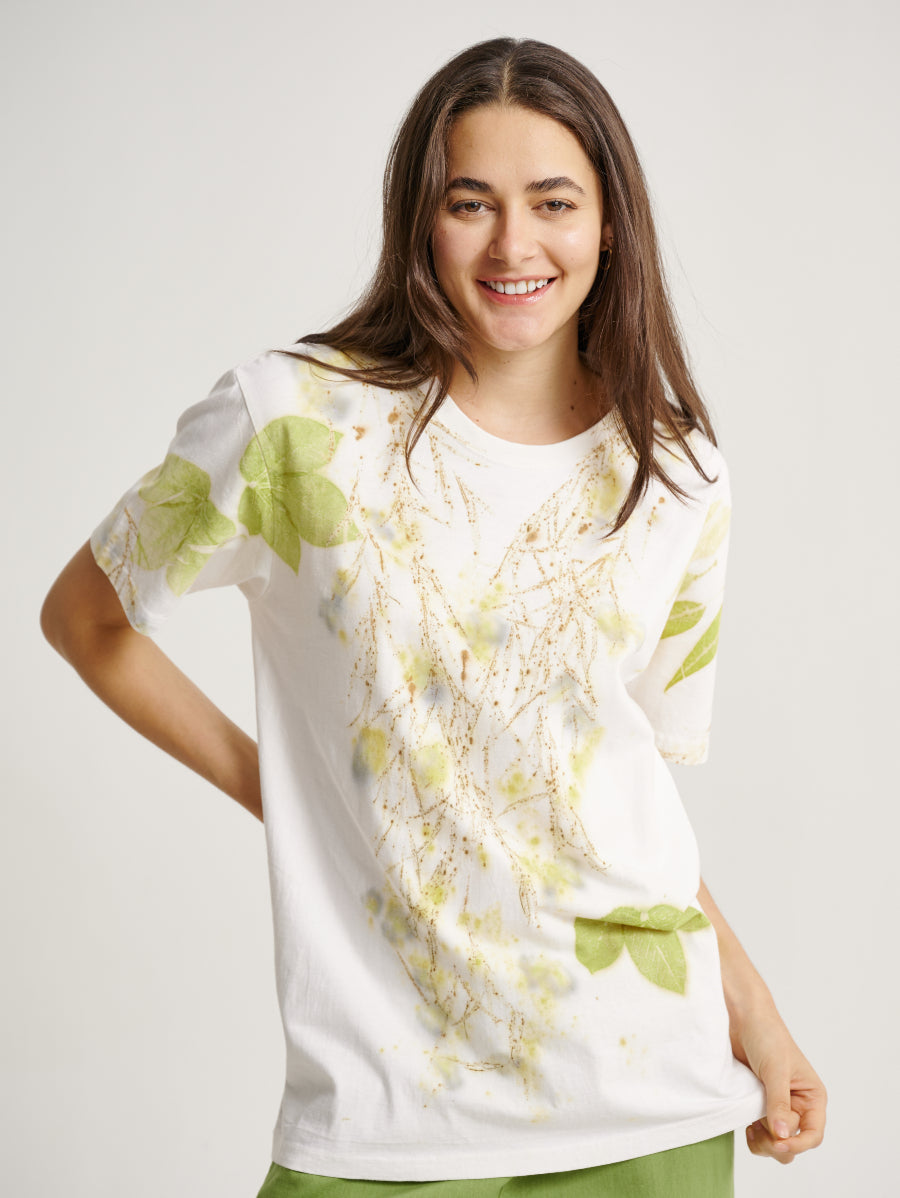 Green Jarak Merah and Willow Eco Print Short Sleeves T-shirt