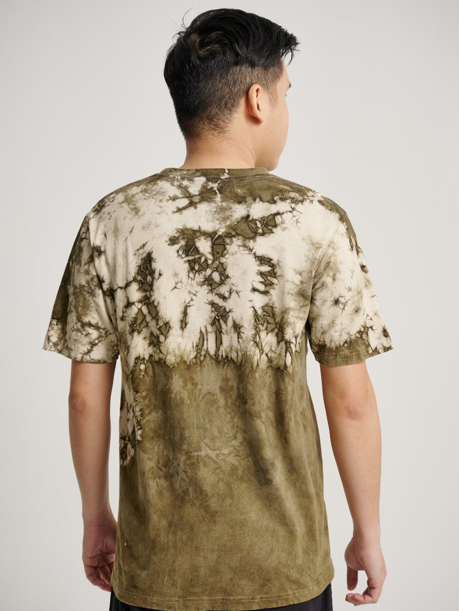 Green Tie Dye Ketapang Plant Ice Crack Dual Tone Short Sleeve T-shirt