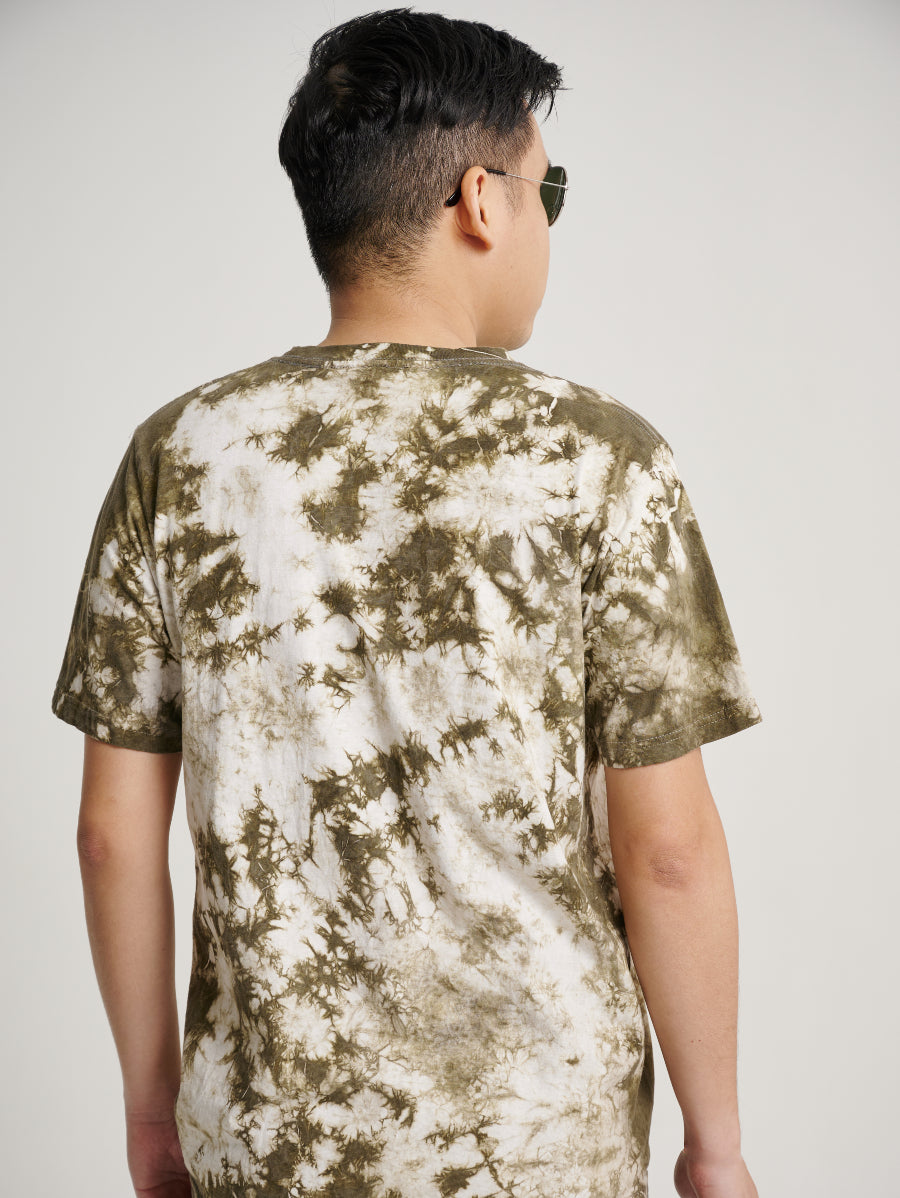 Green Tie Dye Ketapang Plant Snow Scrap Pattern Short Sleeve T-shirt