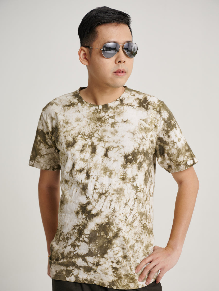 Green Tie Dye Ketapang Plant Snow Scrap Pattern Short Sleeve T-shirt