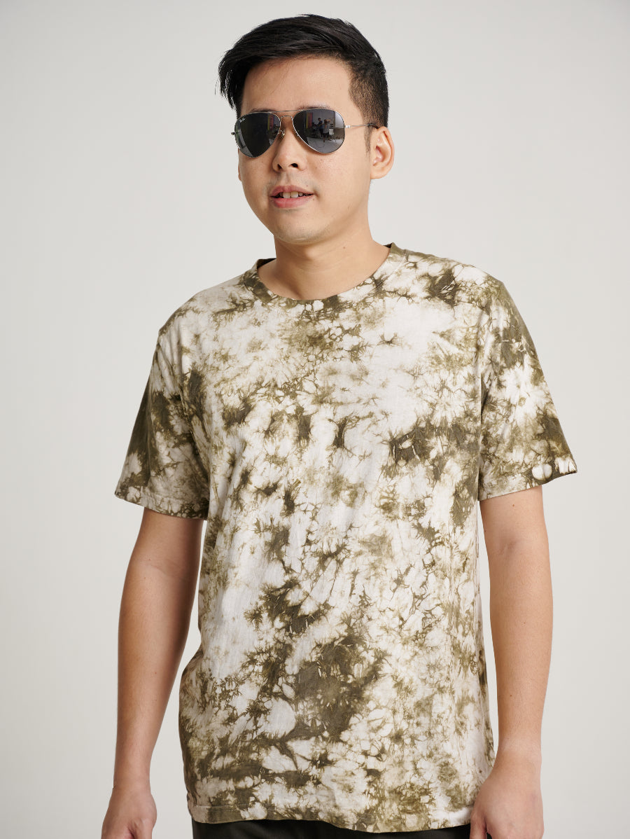 Green Tie Dye Ketapang Plant Snow Scrap Pattern Short Sleeve T-shirt