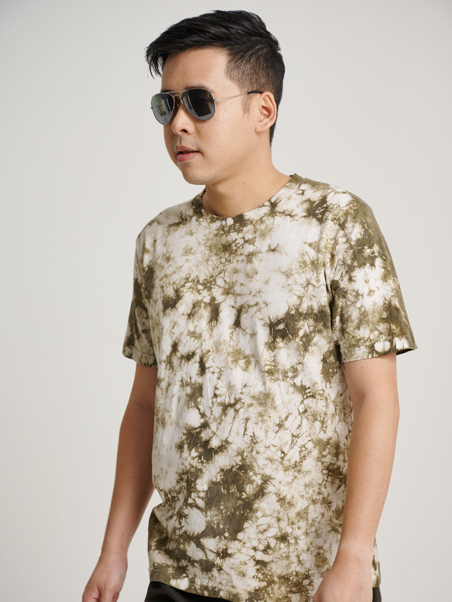 Green Tie Dye Ketapang Plant Snow Scrap Pattern Short Sleeve T-shirt