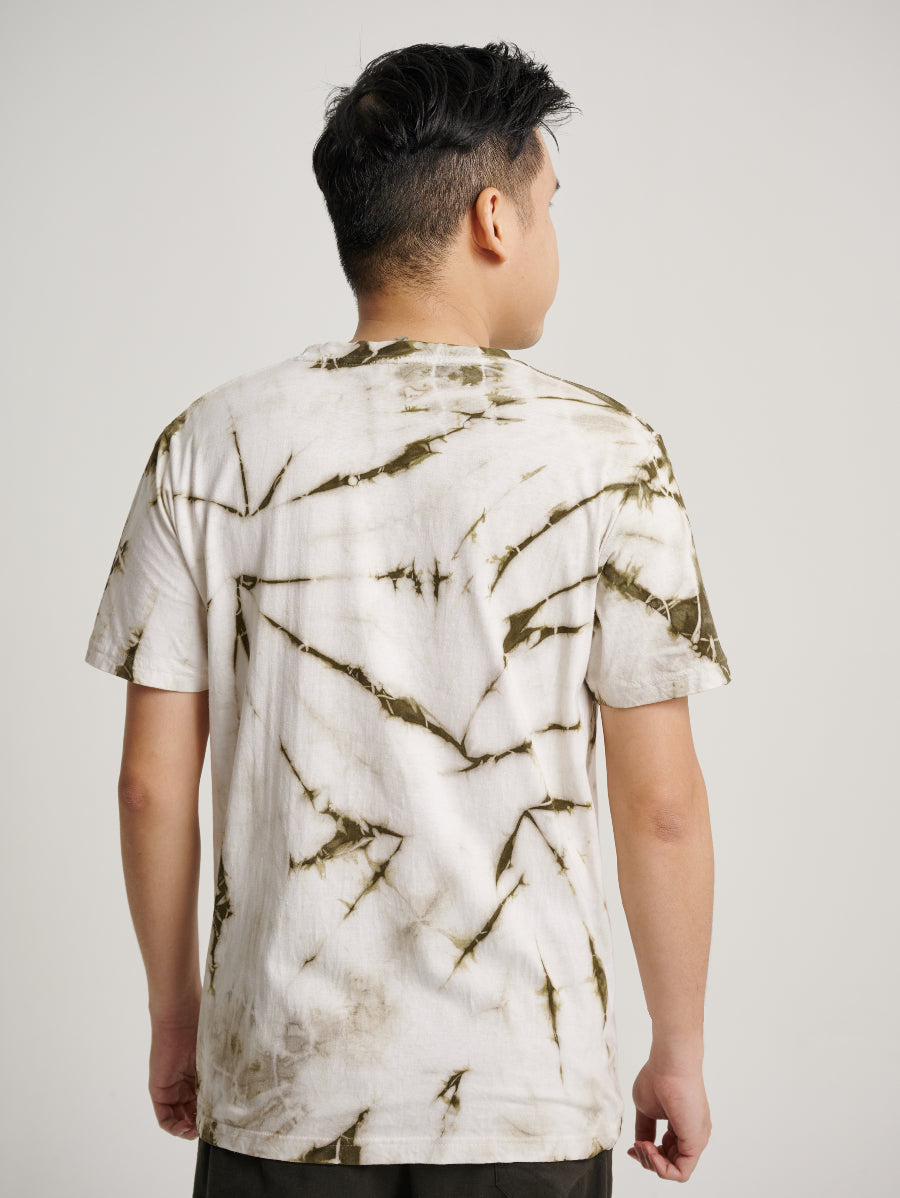 Green Tie Dye Ketapang Plant Whirl Pattern Men Short Sleeve T-shirt