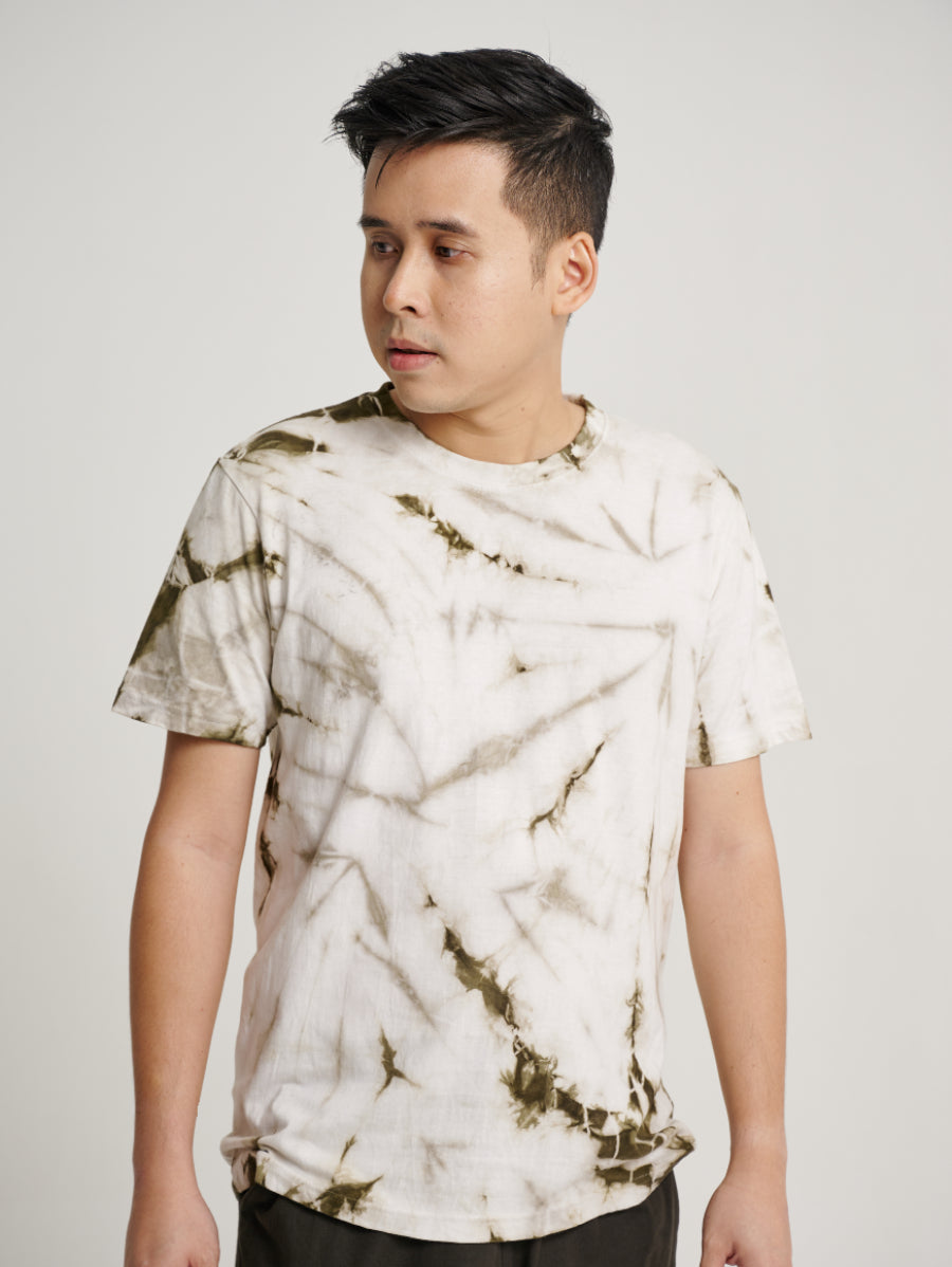 Green Tie Dye Ketapang Plant Whirl Pattern Men Short Sleeve T-shirt